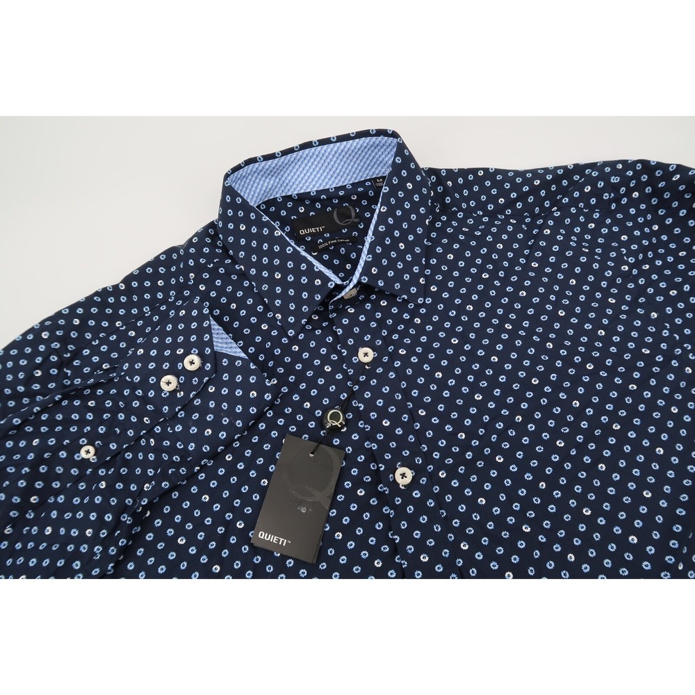 Quieti Men's Medium Casual‎ Button Down Cotton L/S Shirt Floral Navy NWT New